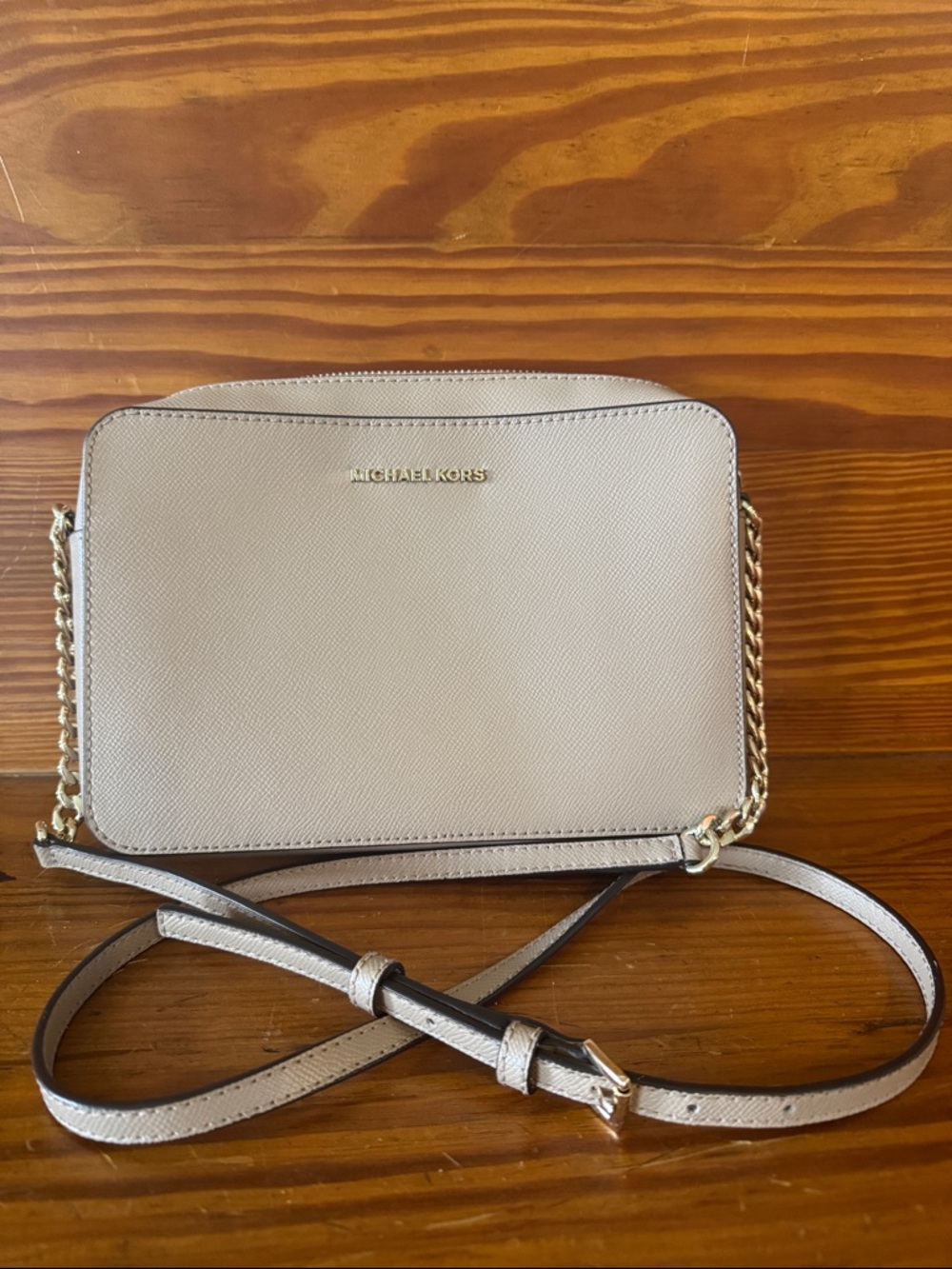 Michael Kors Beige Crossbody Bag with Gold Chain